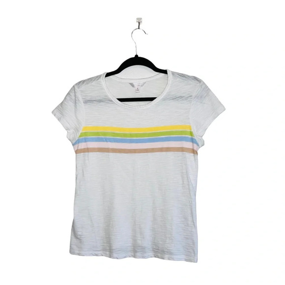 LC Lauren Conrad 100% Cotton White Pastel Striped Tee Small Women’s - Picture 1 of 11